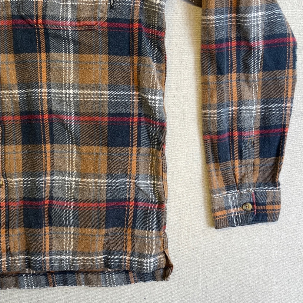 Billabong Plaid Hooded Flannel Shirt Jacket Brown Gray Core Fit Large - Picture 4 of 7